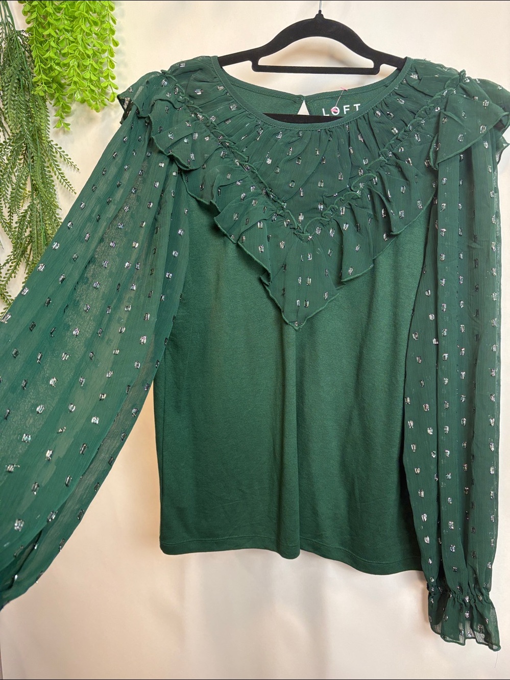 LOFT Green Ruffle Detail blouse